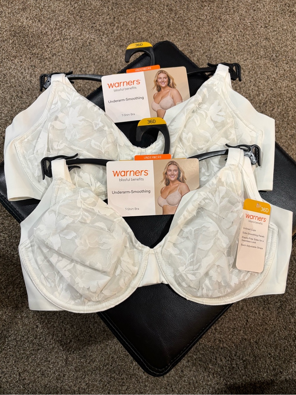 Warners white underwire unlined underarm-smoothing lace bras size 36D